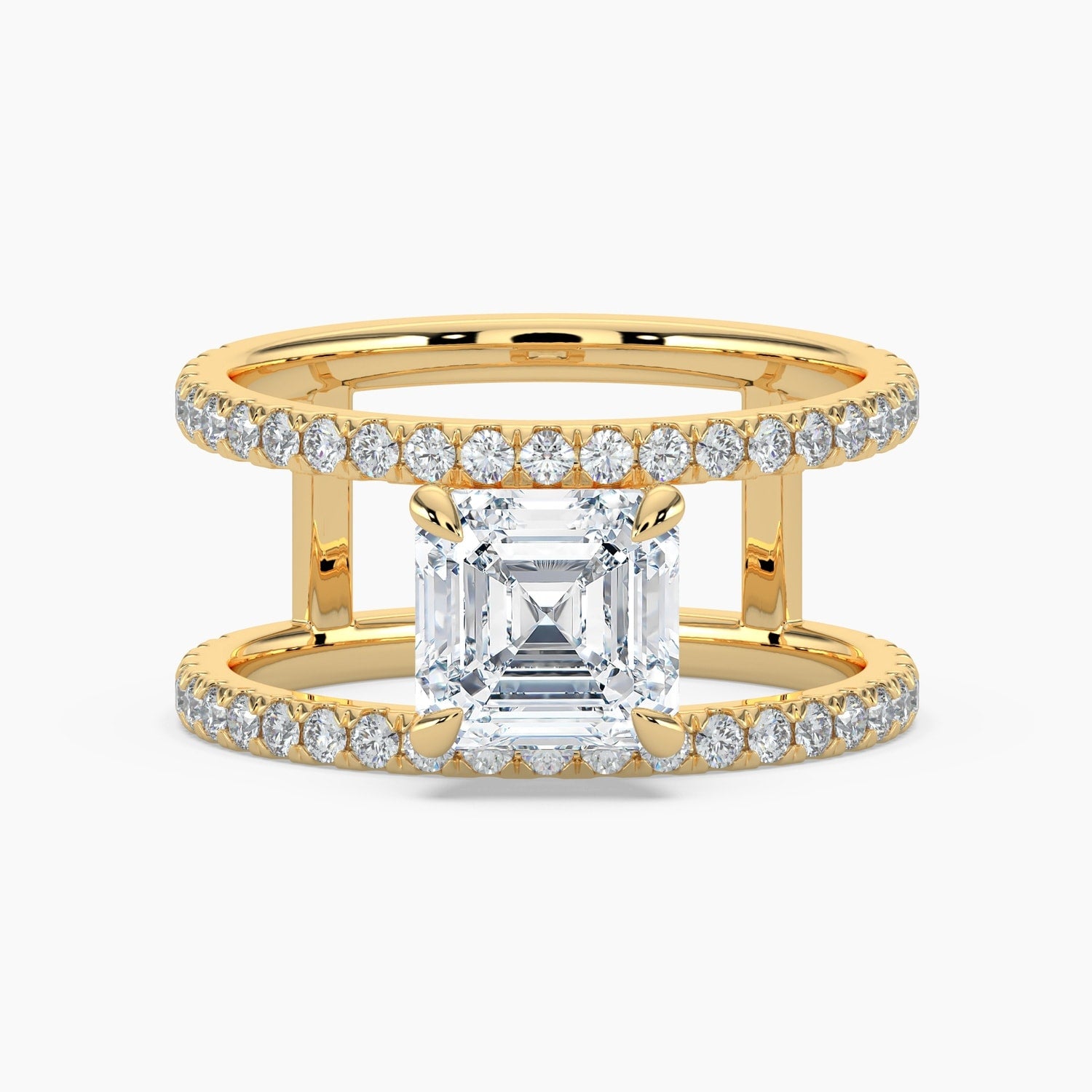 Auriya 14K Gold Lab Grown Diamond Asscher Cut Open Double Band Engagement Ring 1.63 5.63Ct. Tw. F G Vs