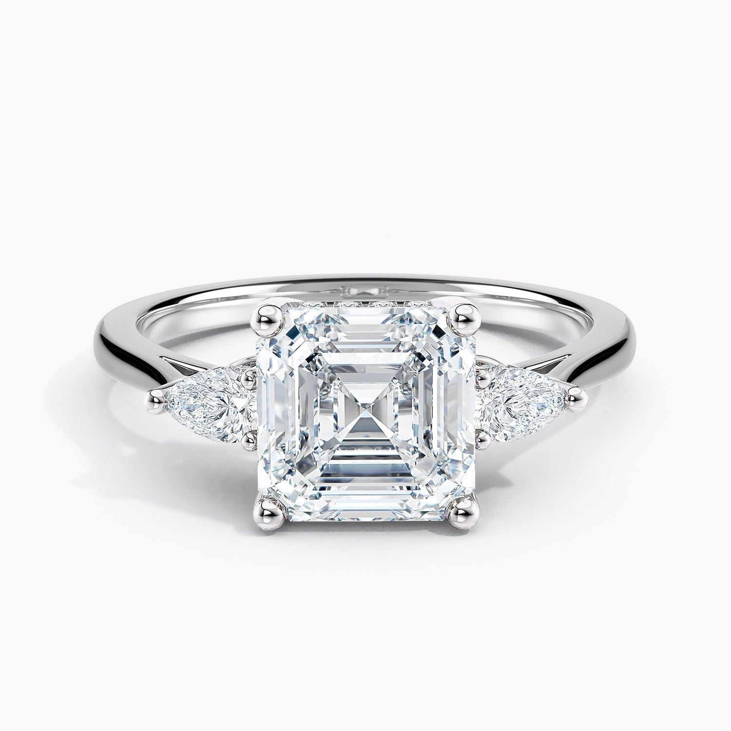 Auriya 14K Gold Lab Grown Diamond Asscher Cut Petite Modern Three Stone Hidden Halo Engagement Ring 1.27 5.27Ct. Tw. F G Vs
