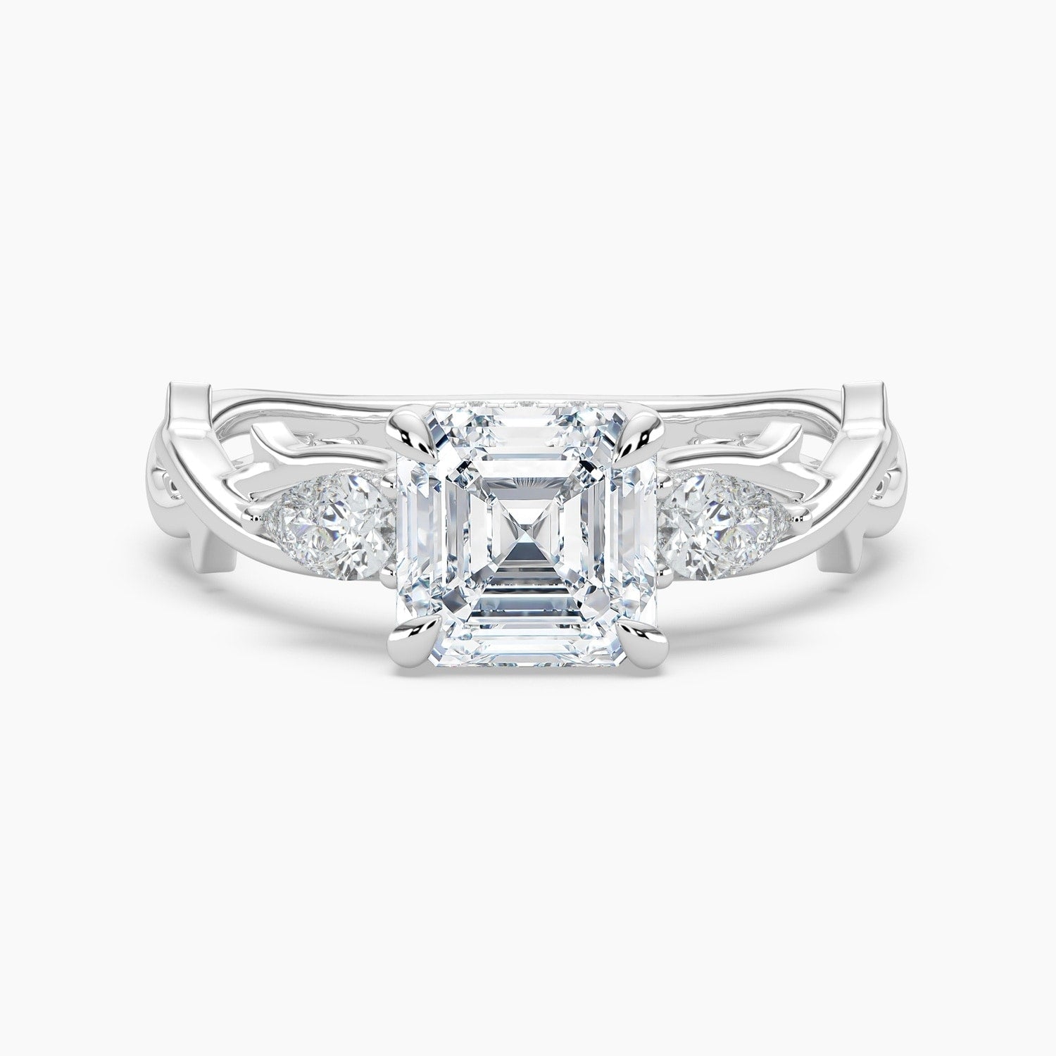 Auriya 14K Gold Lab Grown Diamond Asscher Cut Thorn Vine Three Stone Hidden Halo Engagement Ring 1.34 5.34Ct. Tw. F G Vs