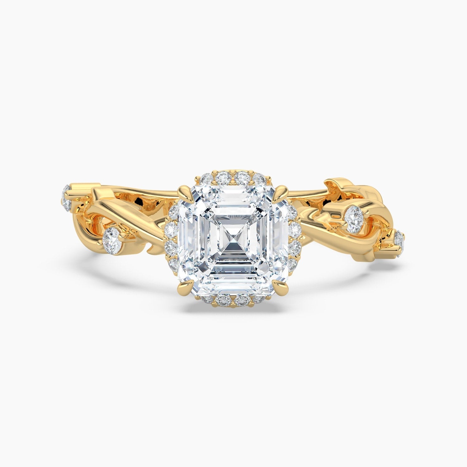 Auriya 14K Gold Lab Grown Diamond Asscher Cut Twisted Vine Loop Halo Engagement Ring 1.18 5.18Ct. Tw. F G Vs