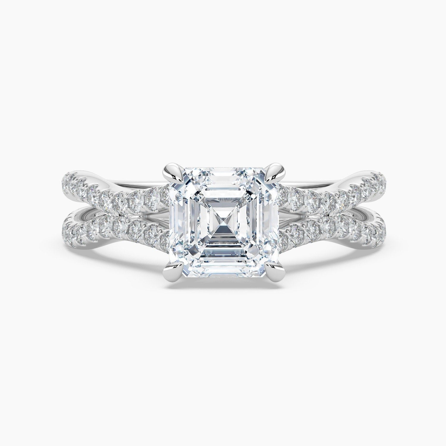 Auriya 14K Gold Lab Grown Diamond Asscher Cut Wavy Split Shank Engagement Ring 1.45 5.45Ct. Tw. F G Vs
