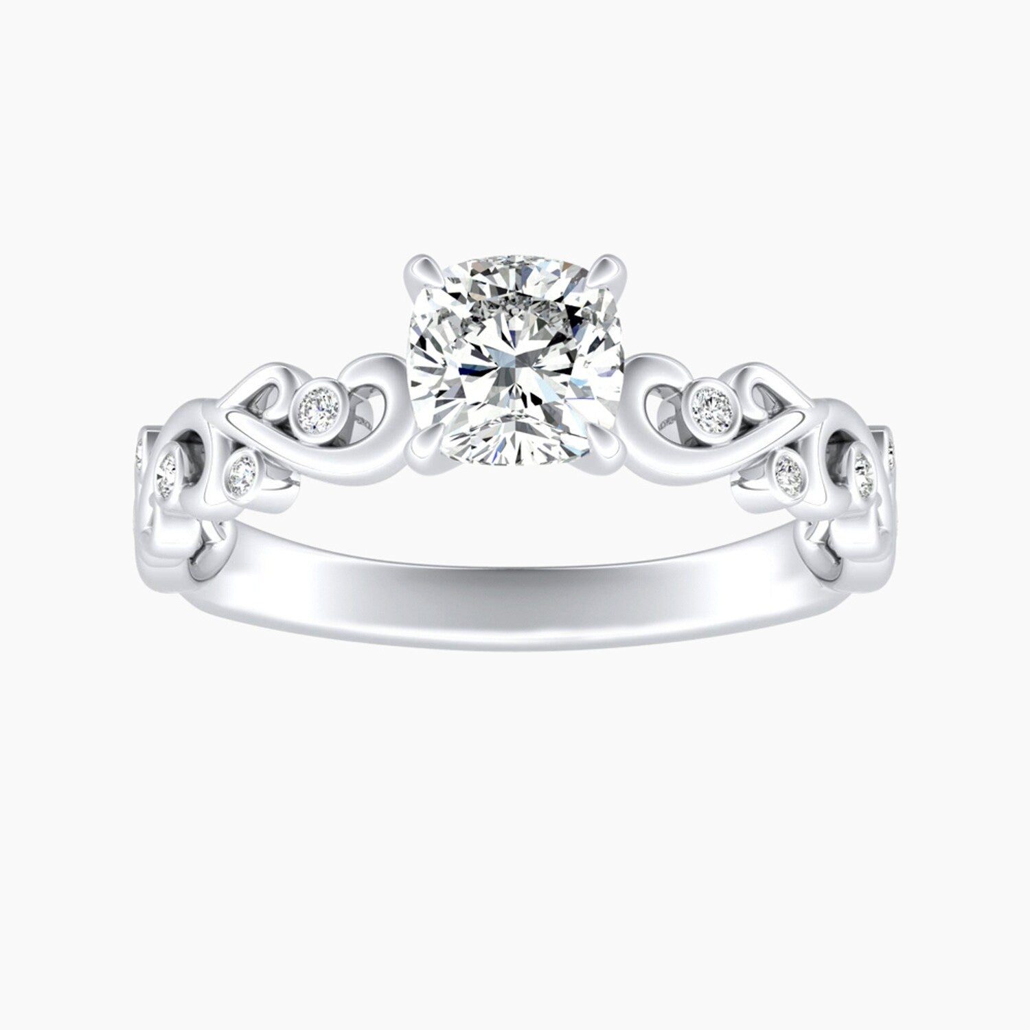 Auriya 14K Gold Lab Grown Diamond Cushion Cut Bezel Vine Engagement Ring 1.05 5.05Ct. Tw. F G Vs