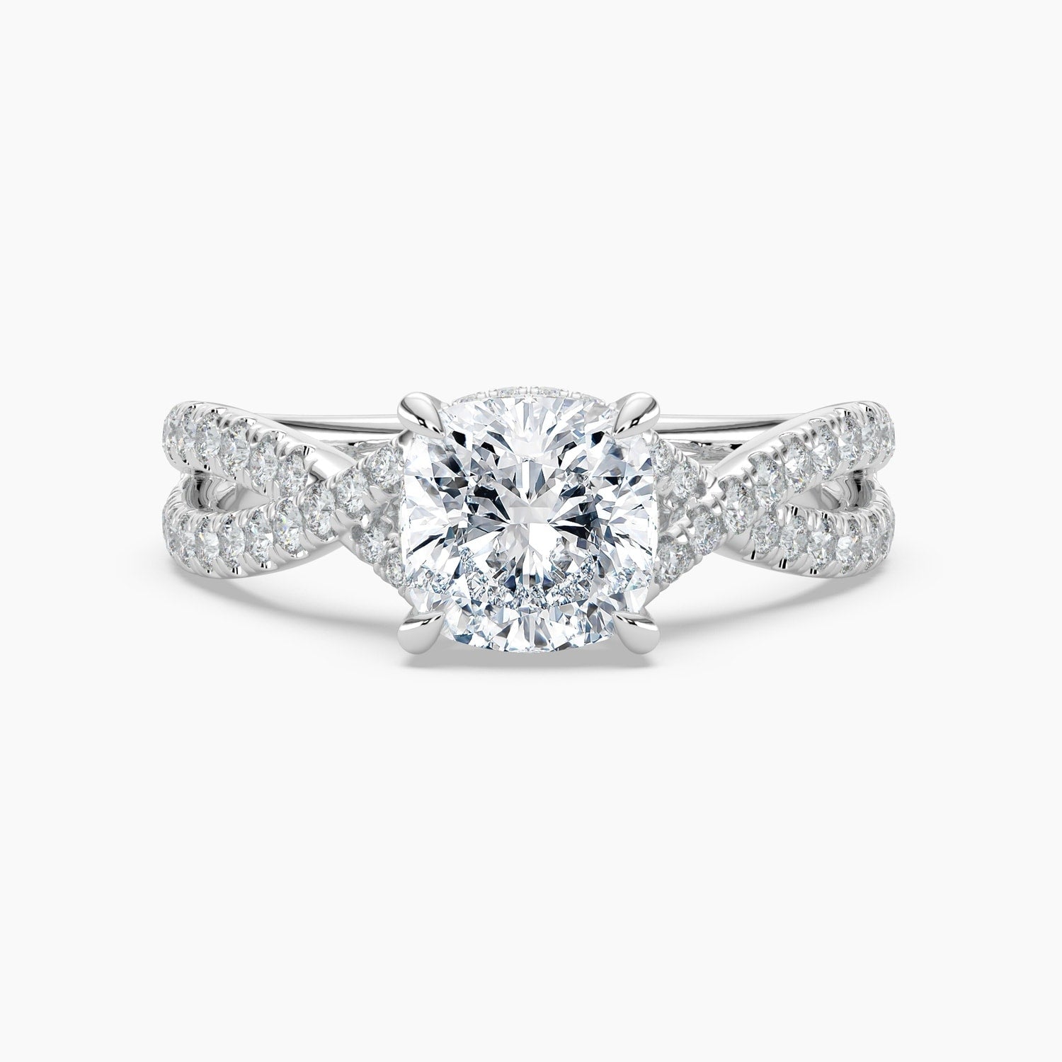 Auriya 14K Gold Lab Grown Diamond Cushion Cut Cross Over Double Hidden Halo Engagement Ring 1.56 5.56Ct. Tw. F G Vs