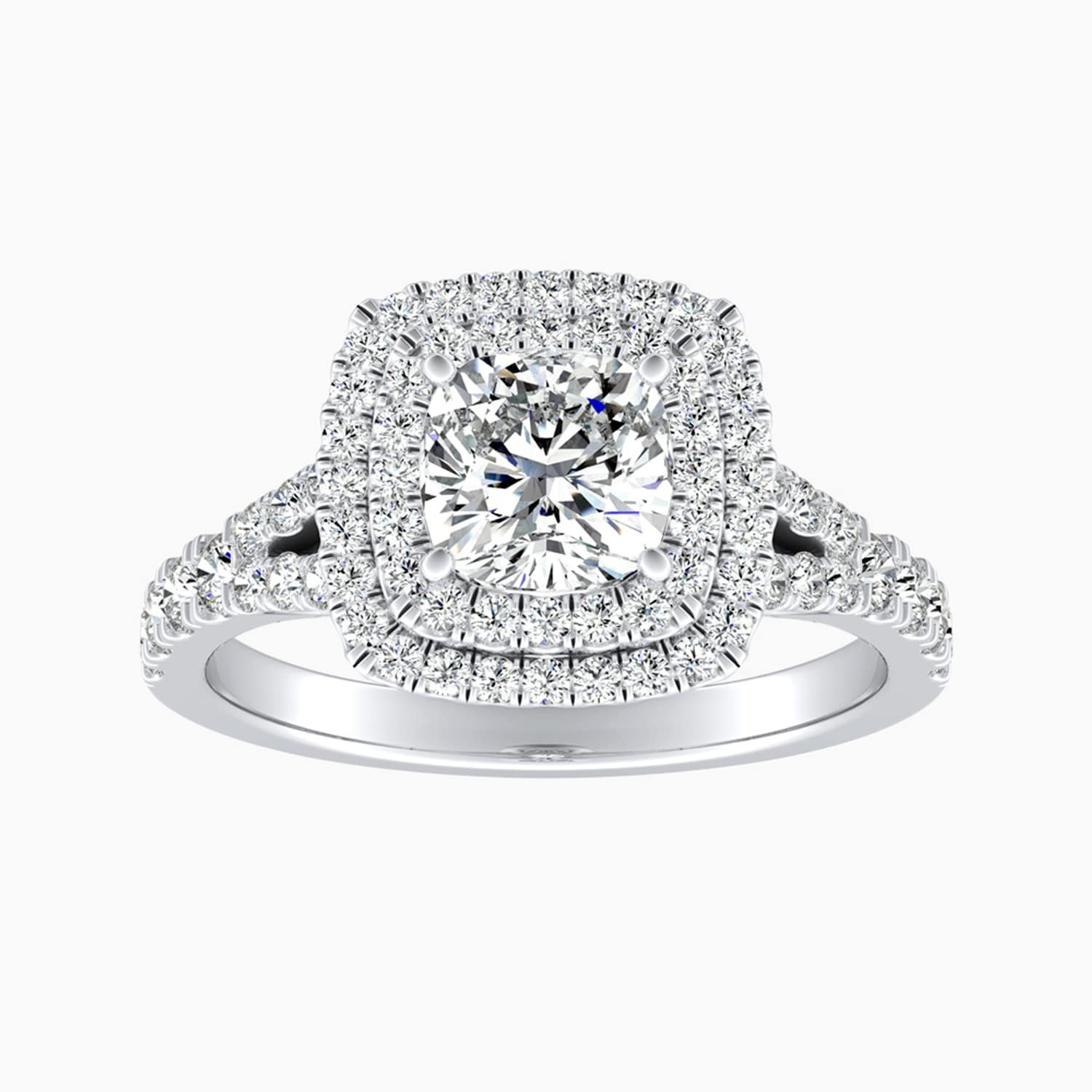 Auriya 14K Gold Lab Grown Diamond Cushion Cut Double Halo Split Shank Engagement Ring 1.50 5.50Ct. Tw. F G Vs