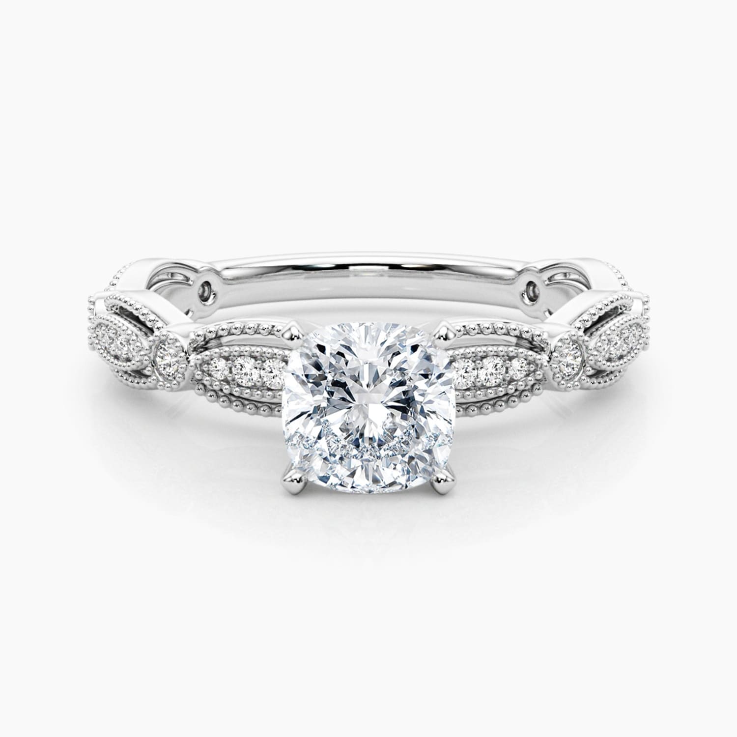 Auriya 14K Gold Lab Grown Diamond Cushion Cut Everlace Milgrain Accent Engagement Ring 1.20 5.20Ct. Tw. F G Vs