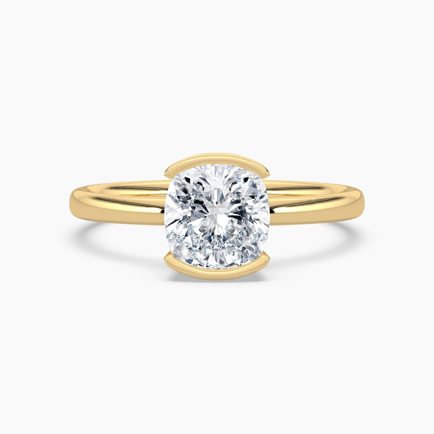Auriya 14K Gold Lab Grown Diamond Cushion Cut Half Bezel Solitaire Engagement Ring 1.00 5.00Ct. Tw. F G Vs