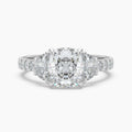 Auriya 14K Gold Lab Grown Diamond Cushion Cut Half Moon Three Stone Engagement Ring 2.26 6.26Ct. Tw. F G Vs