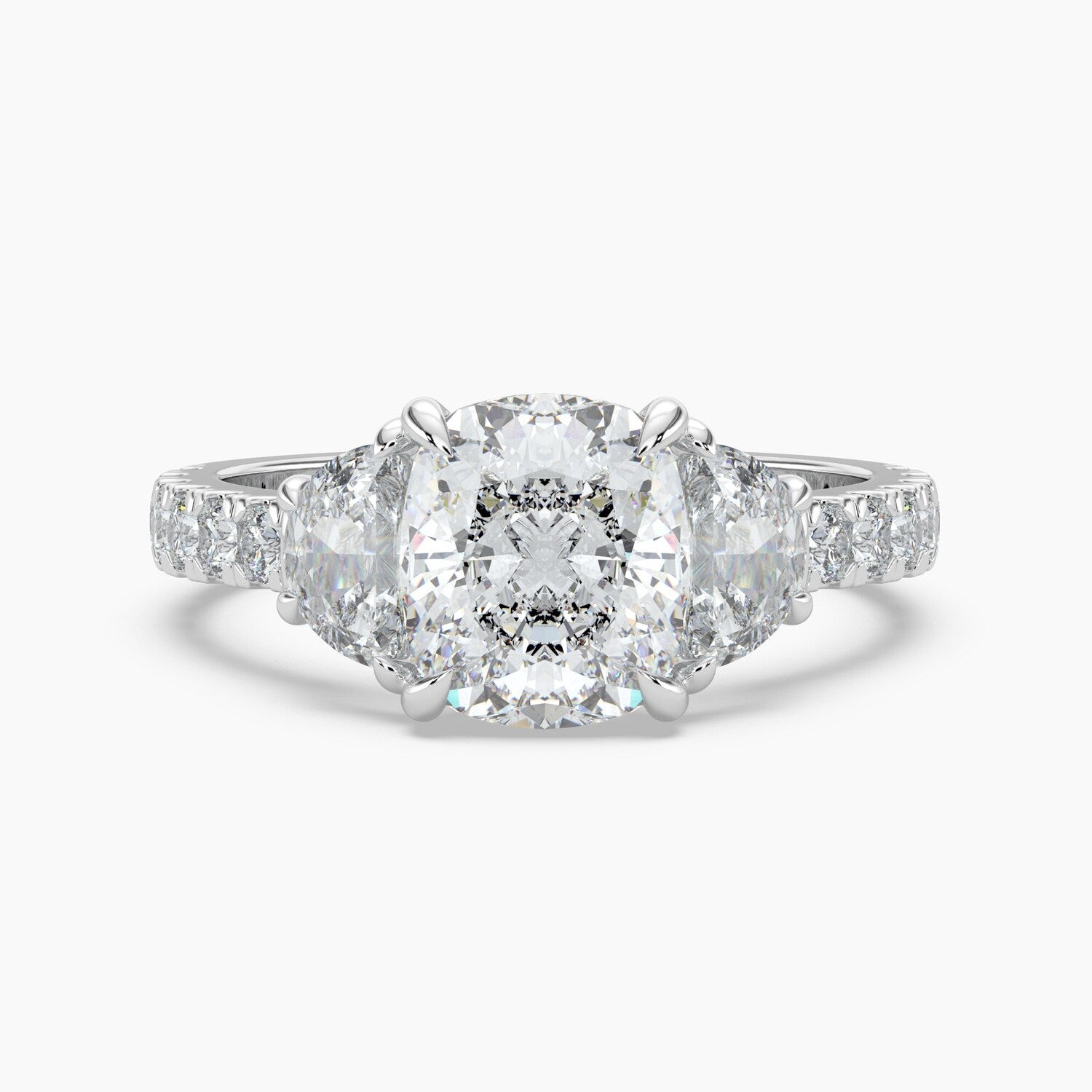 Auriya 14K Gold Lab Grown Diamond Cushion Cut Half Moon Three Stone Engagement Ring 2.26 6.26Ct. Tw. F G Vs