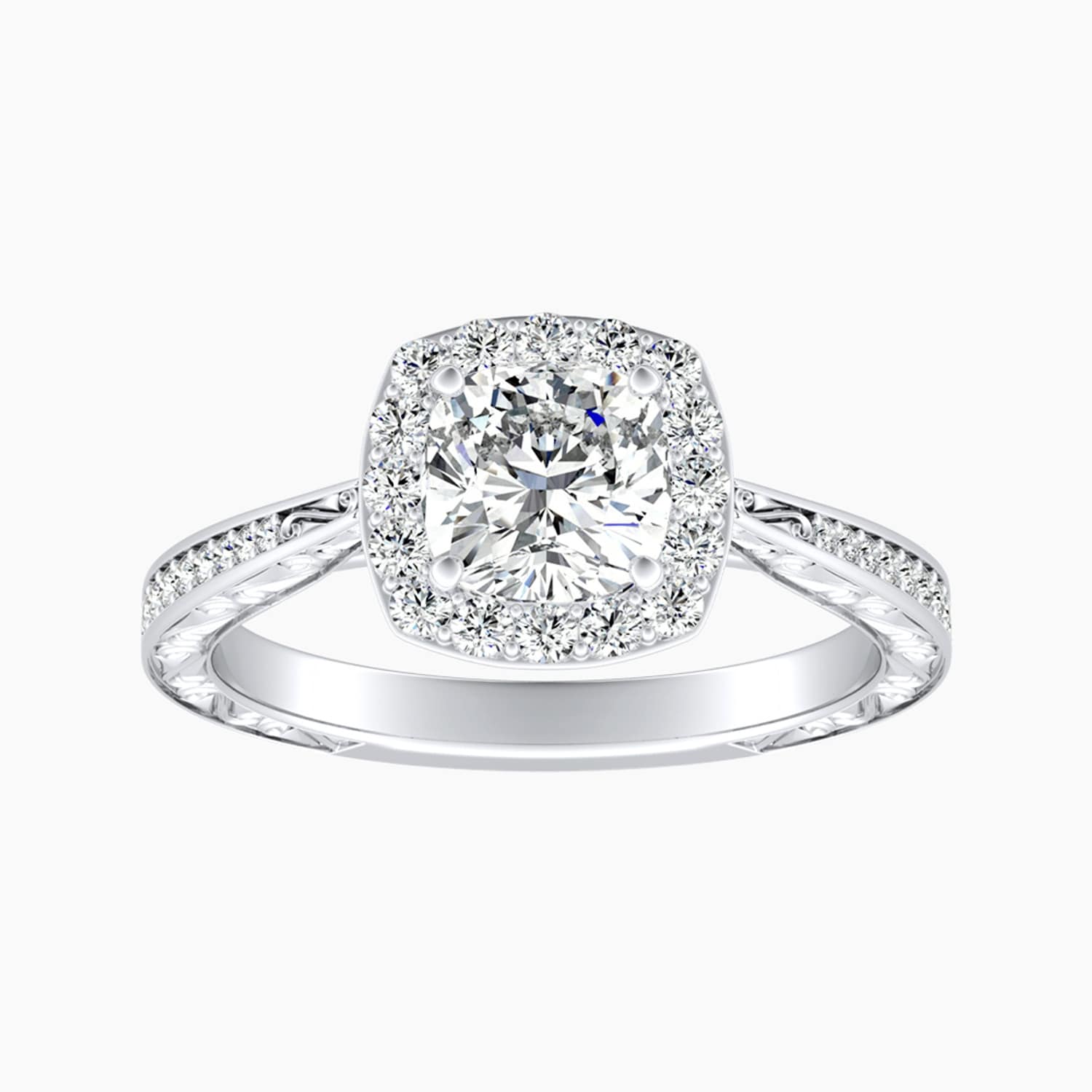 Auriya 14K Gold Lab Grown Diamond Cushion Cut Halo Tapered Engraved Engagement Ring 1.40 5.40Ct. Tw. F G Vs