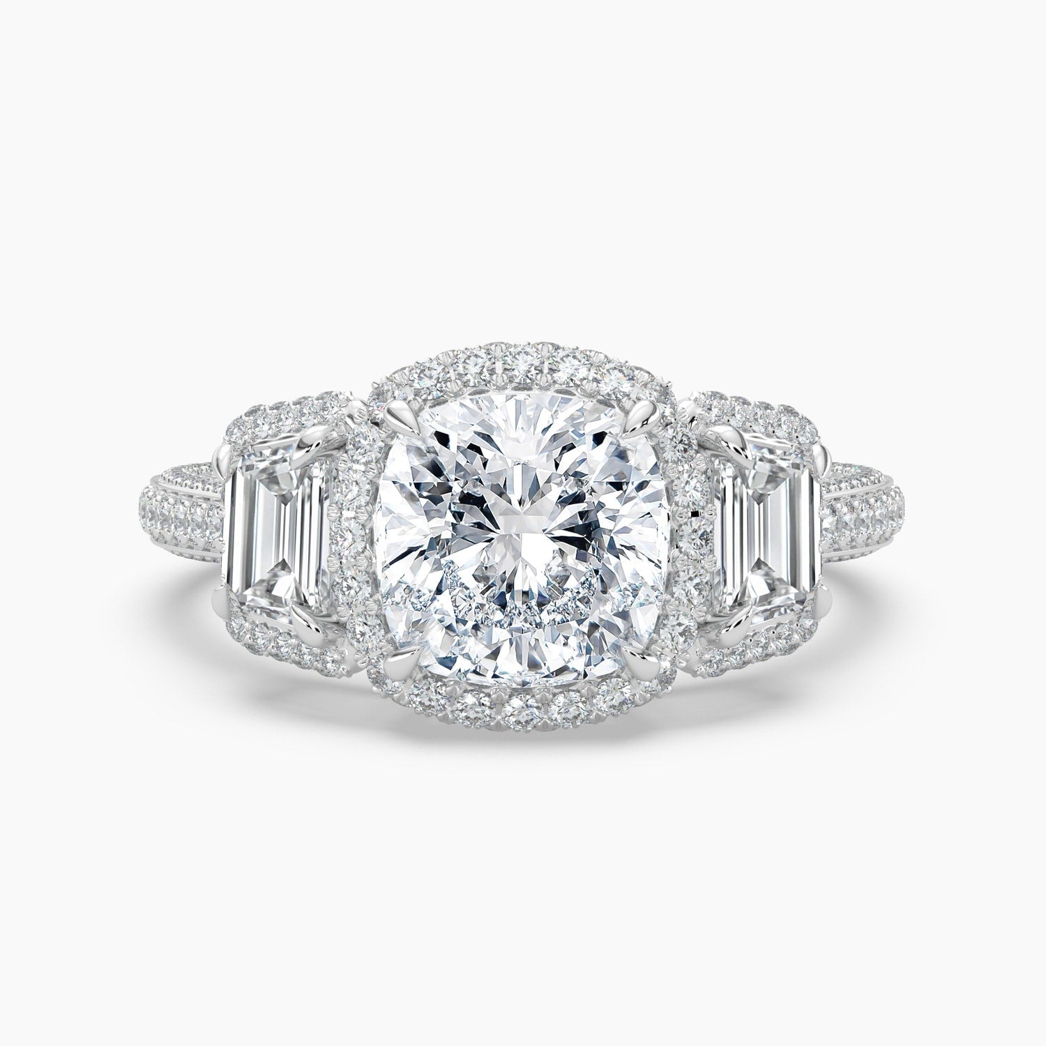 Auriya 14K Gold Lab Grown Diamond Cushion Cut Luxe Three Stone Baguette Accent Engagement Ring 2.49 6.49Ct. Tw. F G Vs