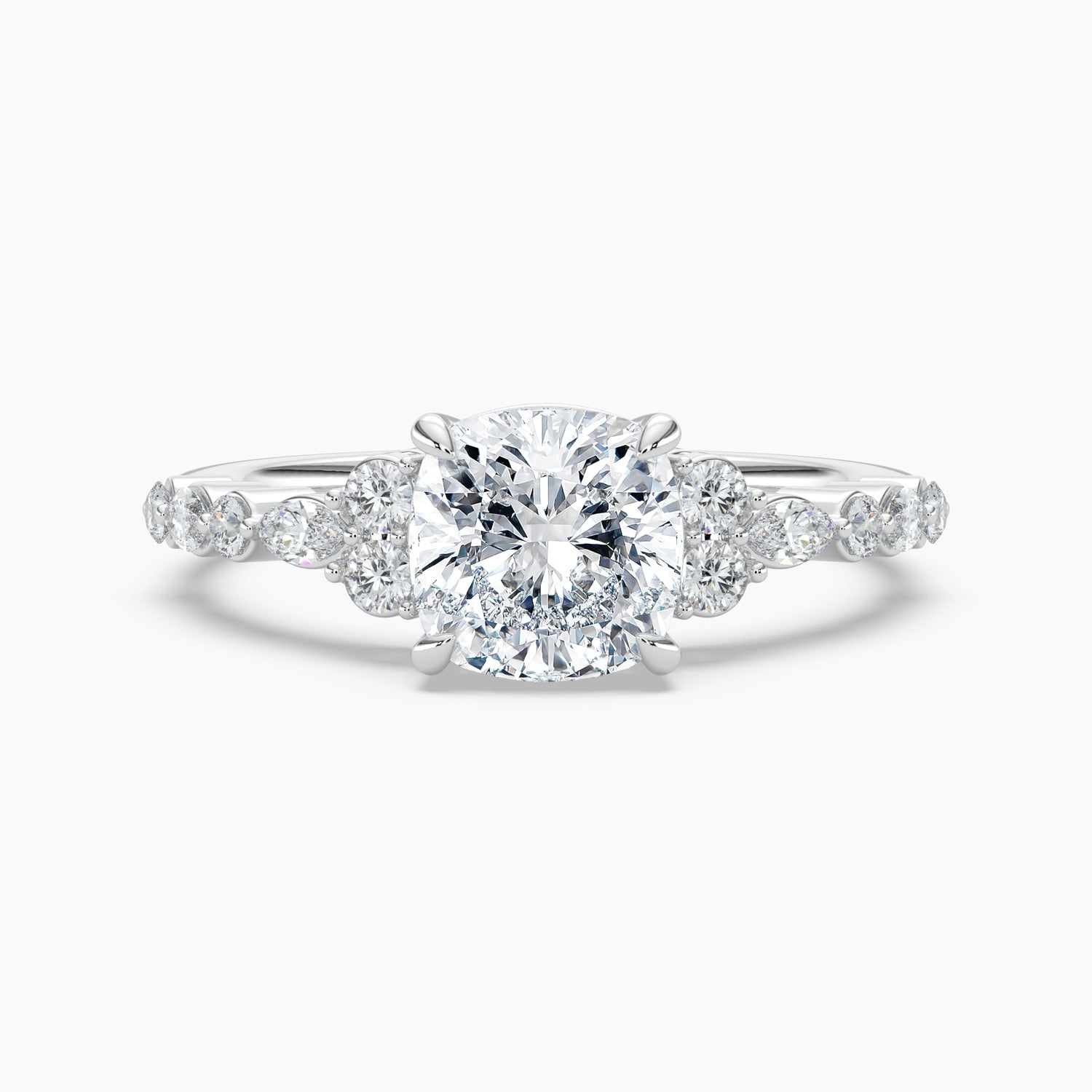 Auriya 14K Gold Lab Grown Diamond Cushion Cut Marquise Round Embrace Engagement Ring 1.19 5.19Ct. Tw. F G Vs