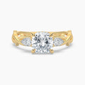 Auriya 14K Gold Lab Grown Diamond Cushion Cut Thorn Vine Three Stone Hidden Halo Engagement Ring 1.34 5.34Ct. Tw. F G Vs