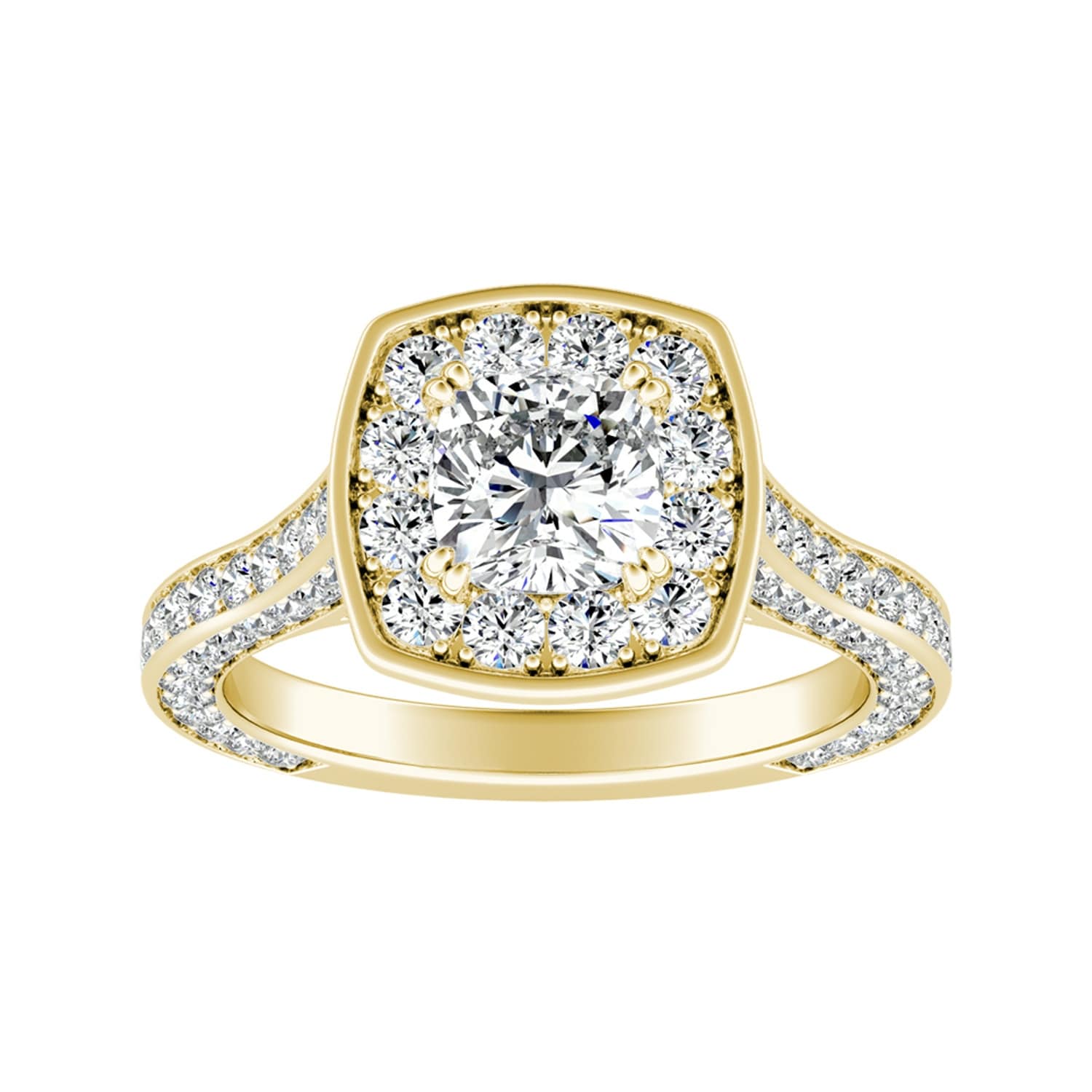 Auriya 14K Gold Lab Grown Diamond Cushion Cut Three Sided Halo Engagement Ring 2.27 6.27Ct. Tw. F G Vs