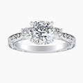 Auriya 14K Gold Lab Grown Diamond Cushion Cut Three Stone Fern Leaf Antique Engagement Ring 1.32 5.32Ct. Tw. F G Vs