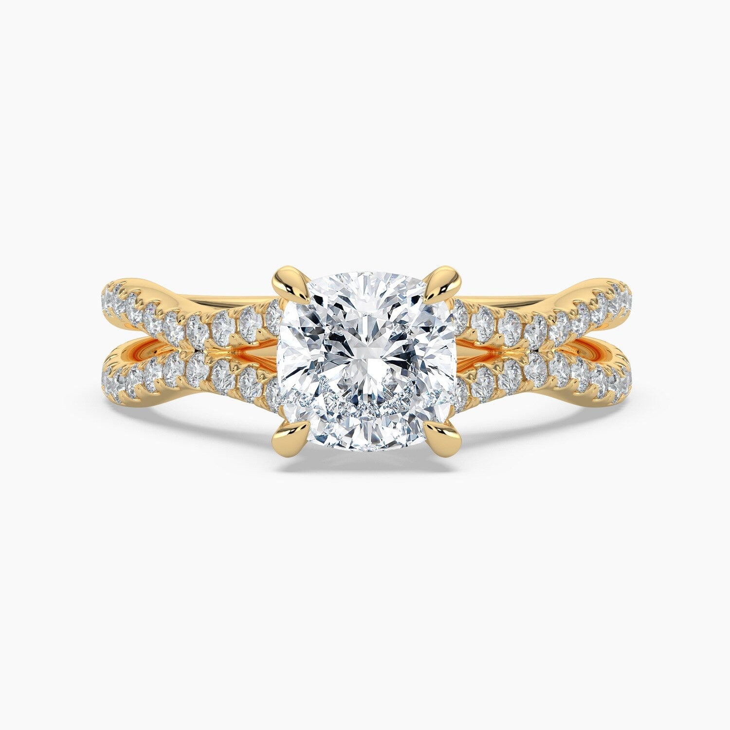 Auriya 14K Gold Lab Grown Diamond Cushion Cut Wavy Split Shank Engagement Ring 1.45 5.45Ct. Tw. F G Vs