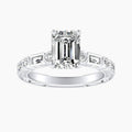 Auriya 14K Gold Lab Grown Diamond Emerald Cut Bezel Multi Shape Art Deco Engraved Engagement Ring 1.32 5.32Ct. Tw. F G Vs