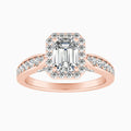 Auriya 14K Gold Lab Grown Diamond Emerald Cut Cathedral Bead Bright Halo Engagement Ring 1.52 5.52Ct. Tw. F G Vs