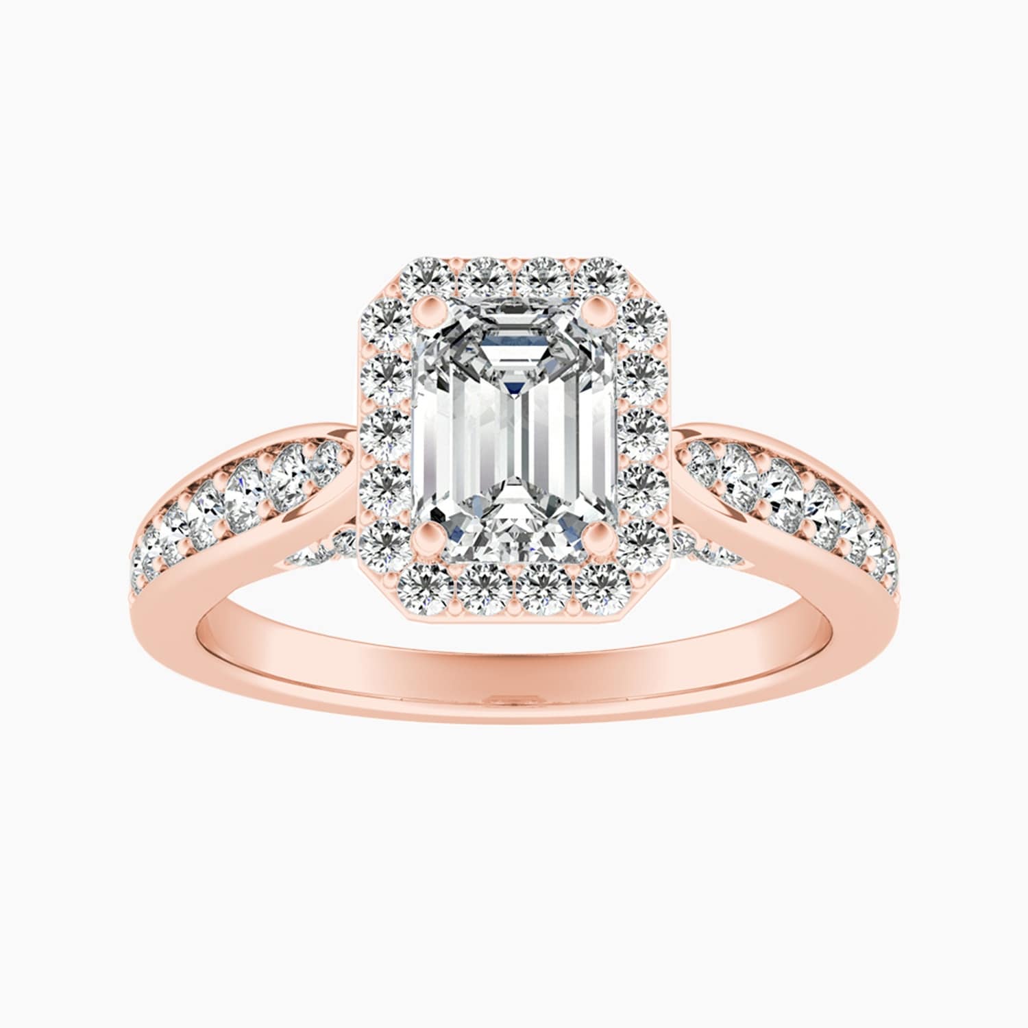 Auriya 14K Gold Lab Grown Diamond Emerald Cut Cathedral Bead Bright Halo Engagement Ring 1.52 5.52Ct. Tw. F G Vs