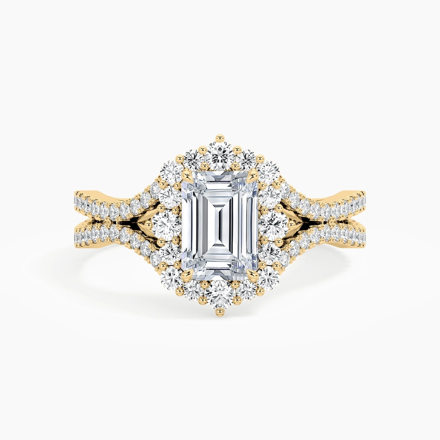 Auriya 14K Gold Lab Grown Diamond Emerald Cut Crown Halo Split Shank Engagement Ring 1.73 5.73Ct. Tw. F G Vs