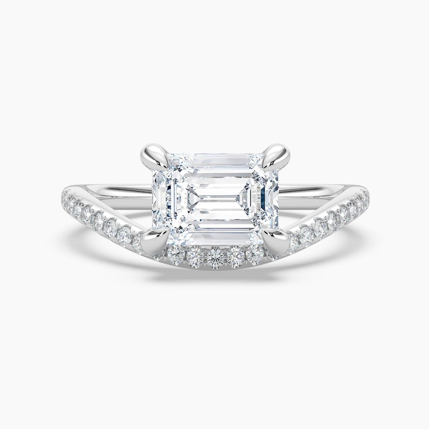 Auriya 14K Gold Lab Grown Diamond Emerald Cut Curved Band Engagement Ring 1.27 5.27Ct. Tw. F G Vs
