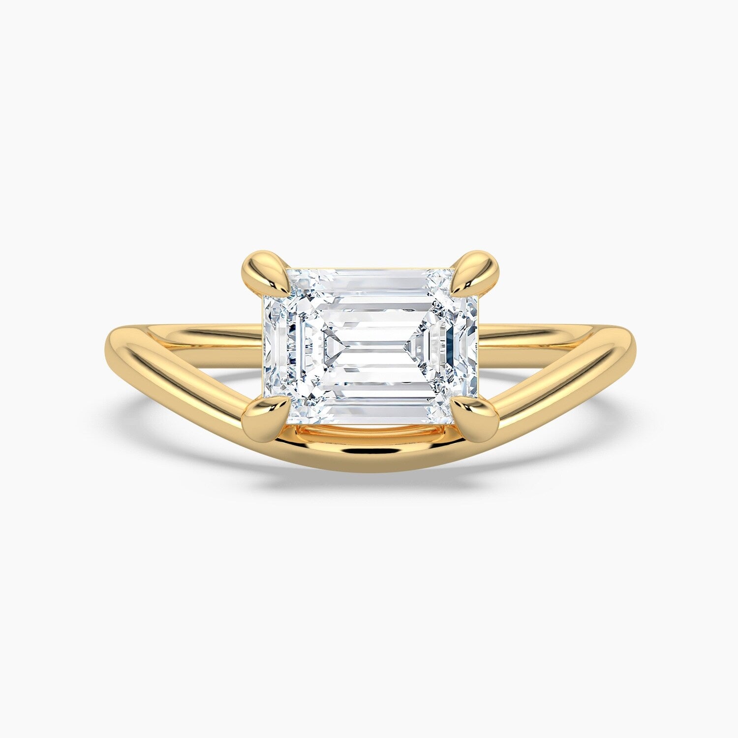 Auriya 14K Gold Lab Grown Diamond Emerald Cut Curved Solitaire Engagement Ring 1.00 5.00Ct. Tw. F G Vs