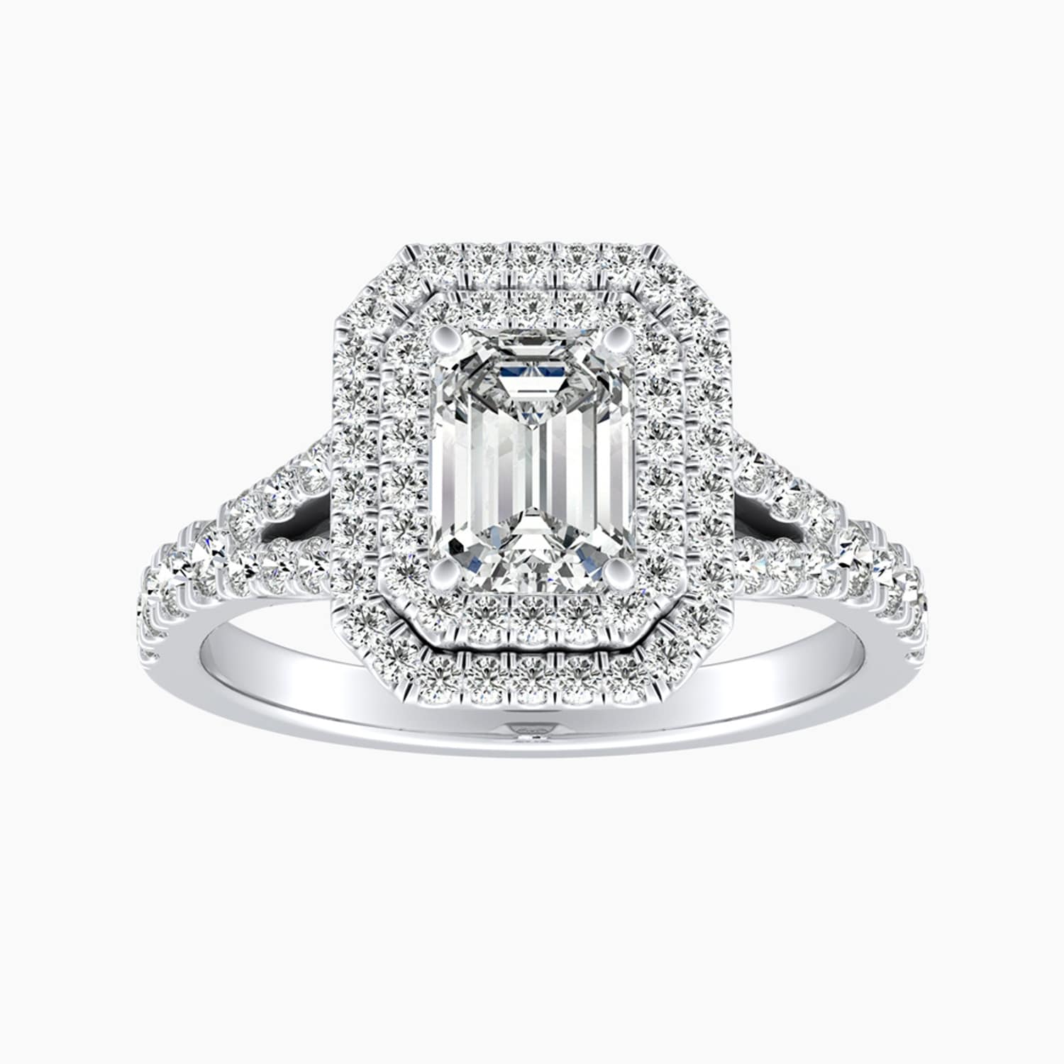 Auriya 14K Gold Lab Grown Diamond Emerald Cut Double Halo Split Shank Engagement Ring 1.50 5.50Ct. Tw. F G Vs