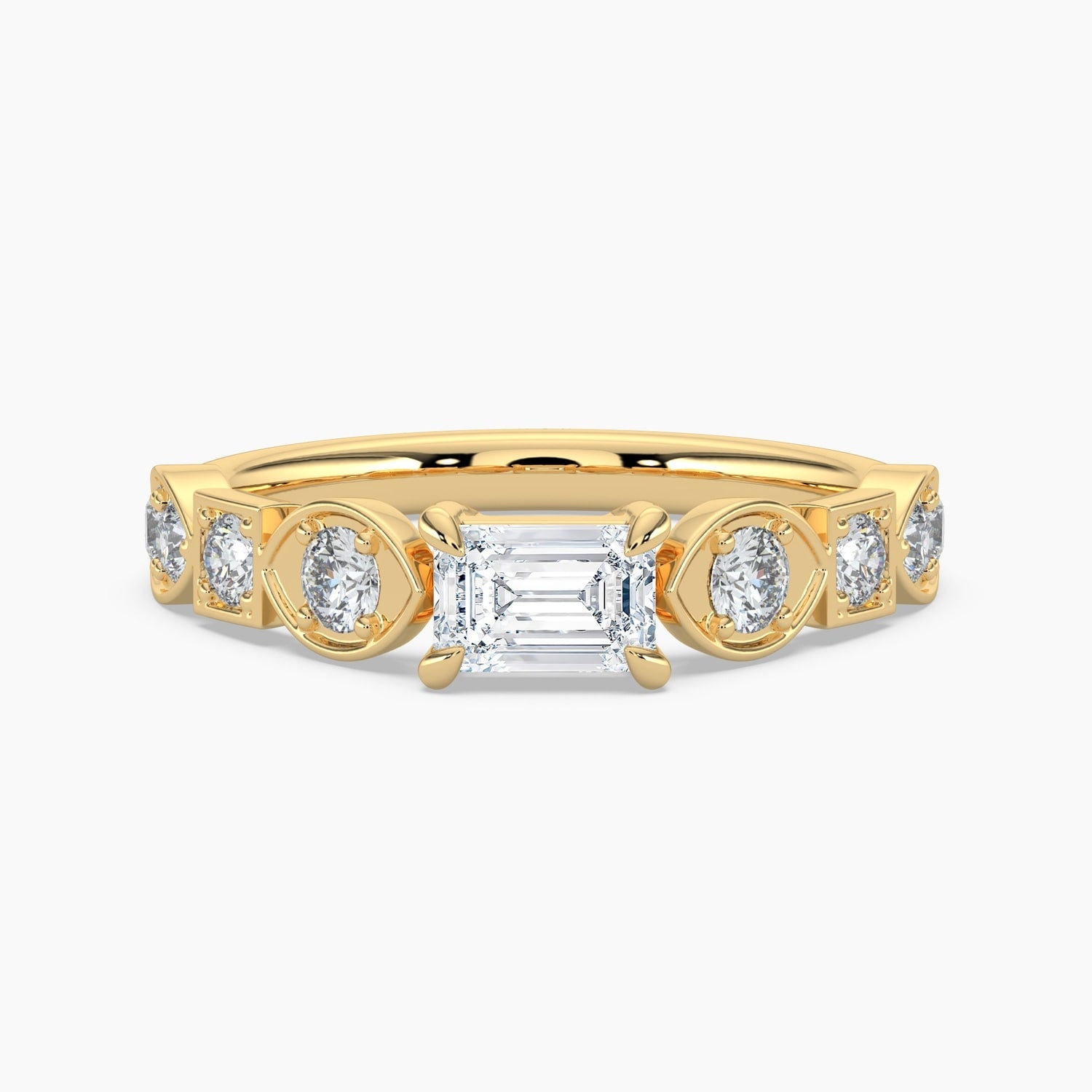 Auriya 14K Gold Lab Grown Diamond Emerald Cut East West Emerald Multi Shaped Bezel Engagement Ring 1.48 5.48Ct. Tw. F G Vs