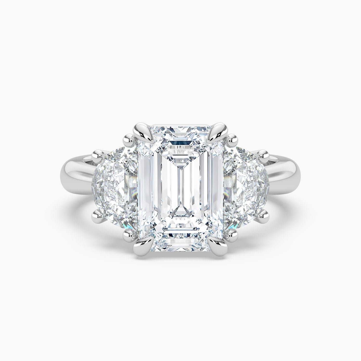Auriya 14K Gold Lab Grown Diamond Emerald Cut Emerald And Half Moon Accent Engagement Ring 2.28 6.28Ct. Tw. F G Vs