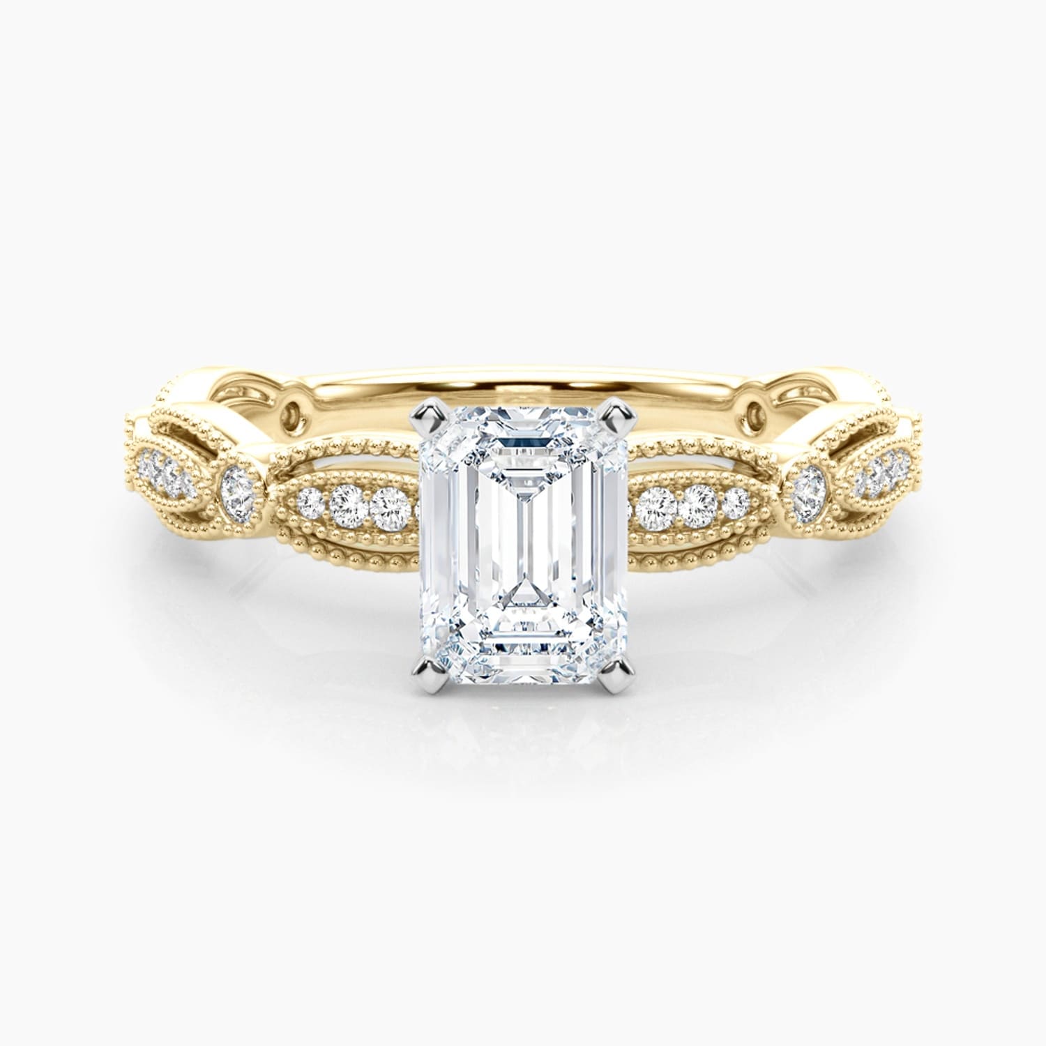 Auriya 14K Gold Lab Grown Diamond Emerald Cut Everlace Milgrain Accent Engagement Ring 1.20 5.20Ct. Tw. F G Vs