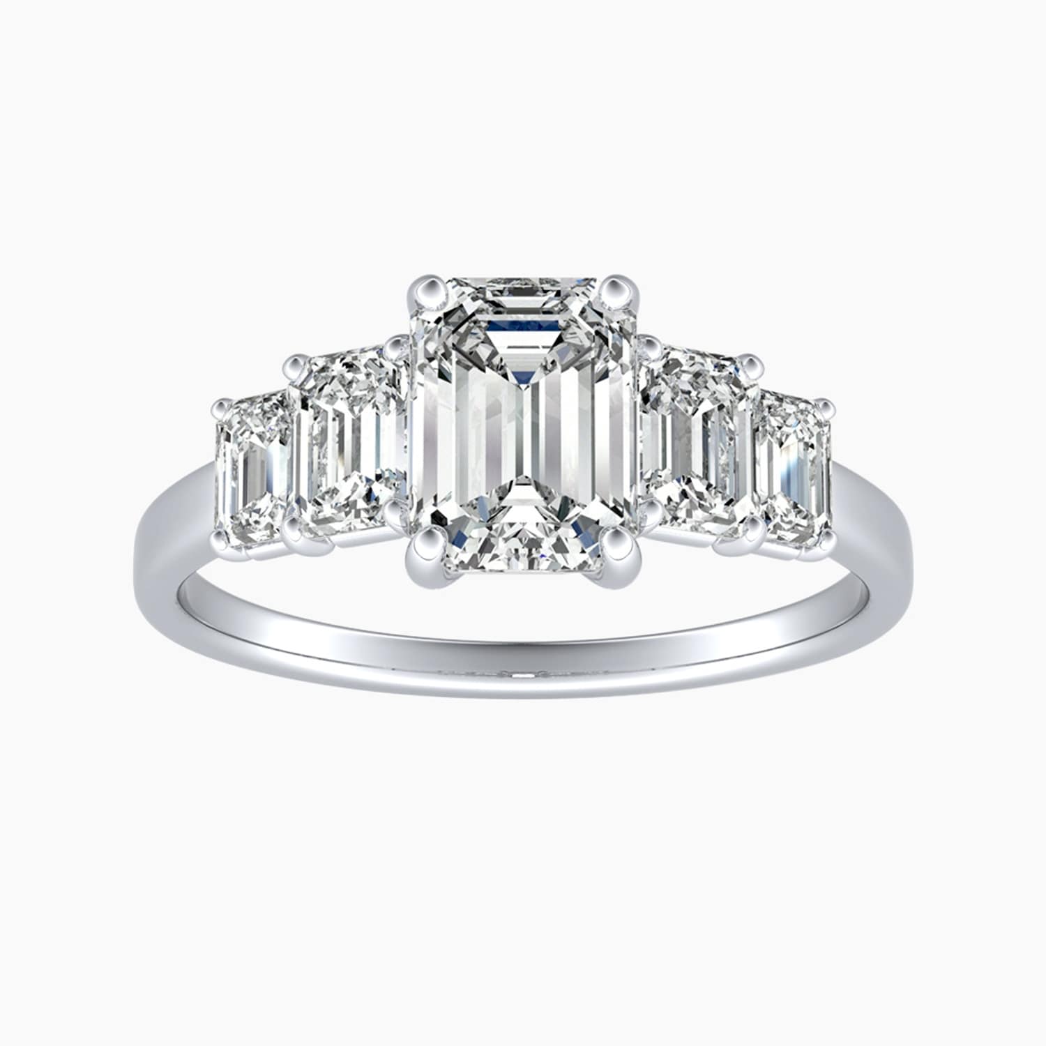 Auriya 14K Gold Lab Grown Diamond Emerald Cut Five Stone Engagement Ring 1.90 5.90Ct. Tw. F G Vs
