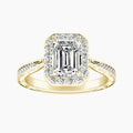 Auriya 14K Gold Lab Grown Diamond Emerald Cut Halo Tapered Engraved Engagement Ring 1.40 5.40Ct. Tw. F G Vs