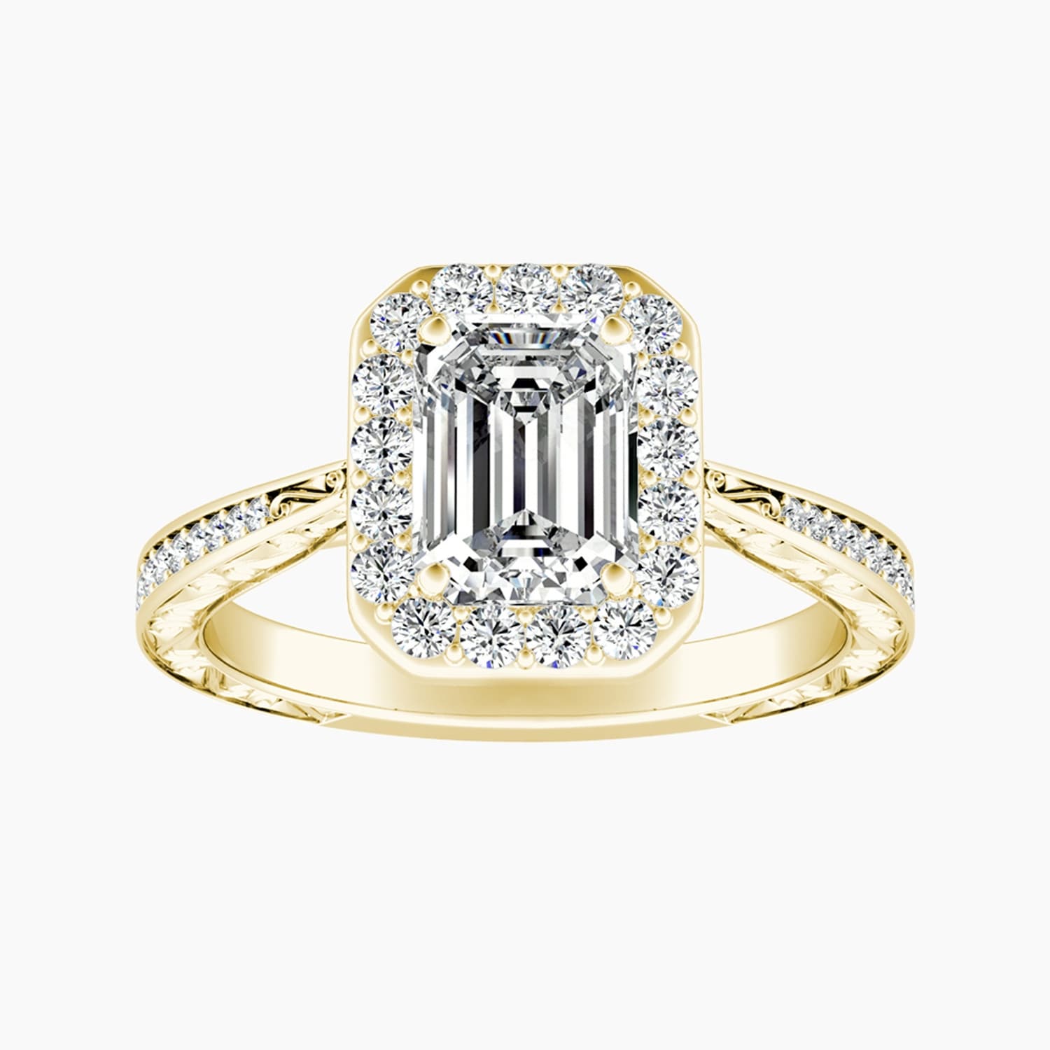 Auriya 14K Gold Lab Grown Diamond Emerald Cut Halo Tapered Engraved Engagement Ring 1.40 5.40Ct. Tw. F G Vs