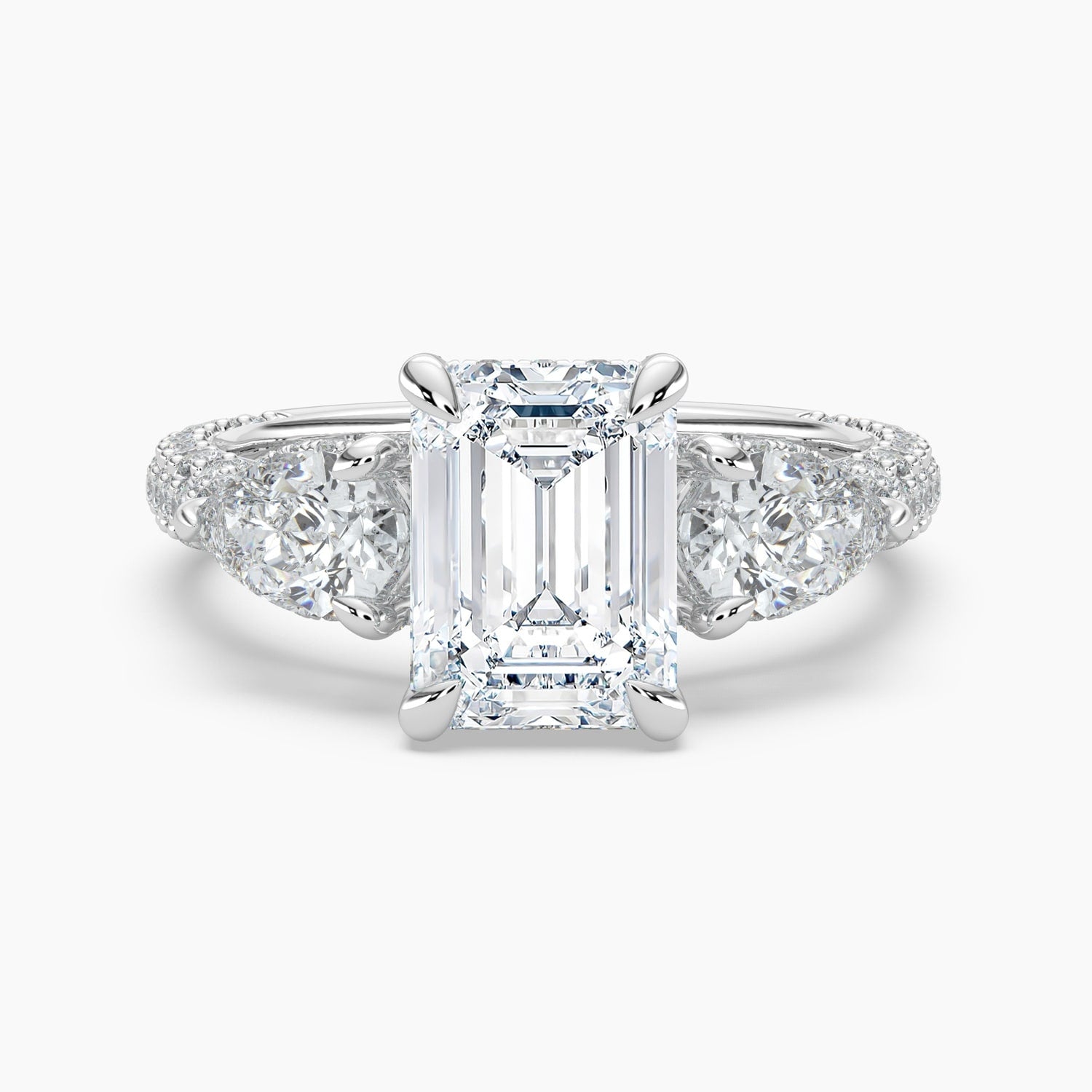 Auriya 14K Gold Lab Grown Diamond Emerald Cut Luxe Three Stone Pear Accent Engagement Ring 2.85 6.85Ct. Tw. F G Vs