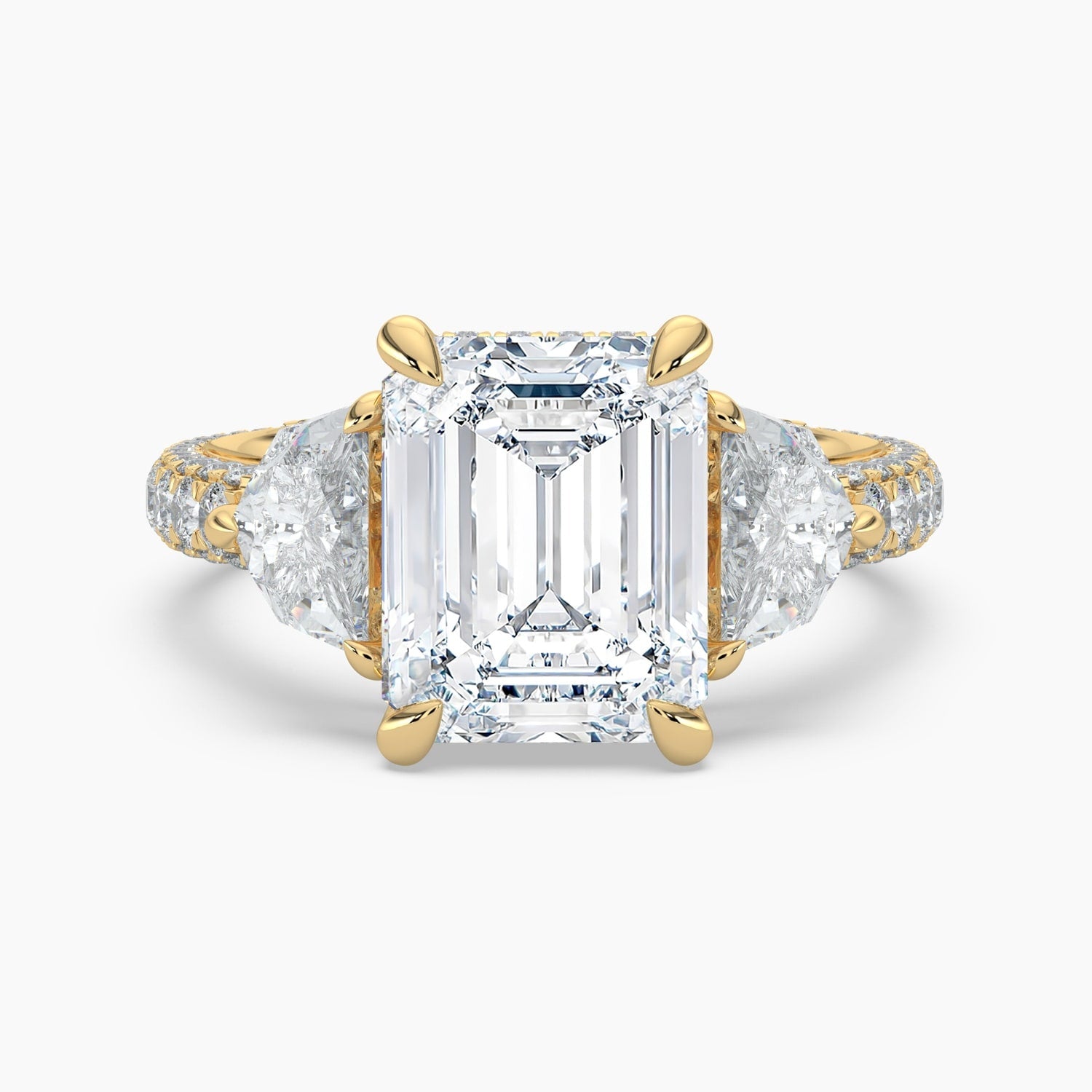 Auriya 14K Gold Lab Grown Diamond Emerald Cut Luxe Unique Three Stone Engagement Ring 3.03 7.03Ct. Tw. F G Vs