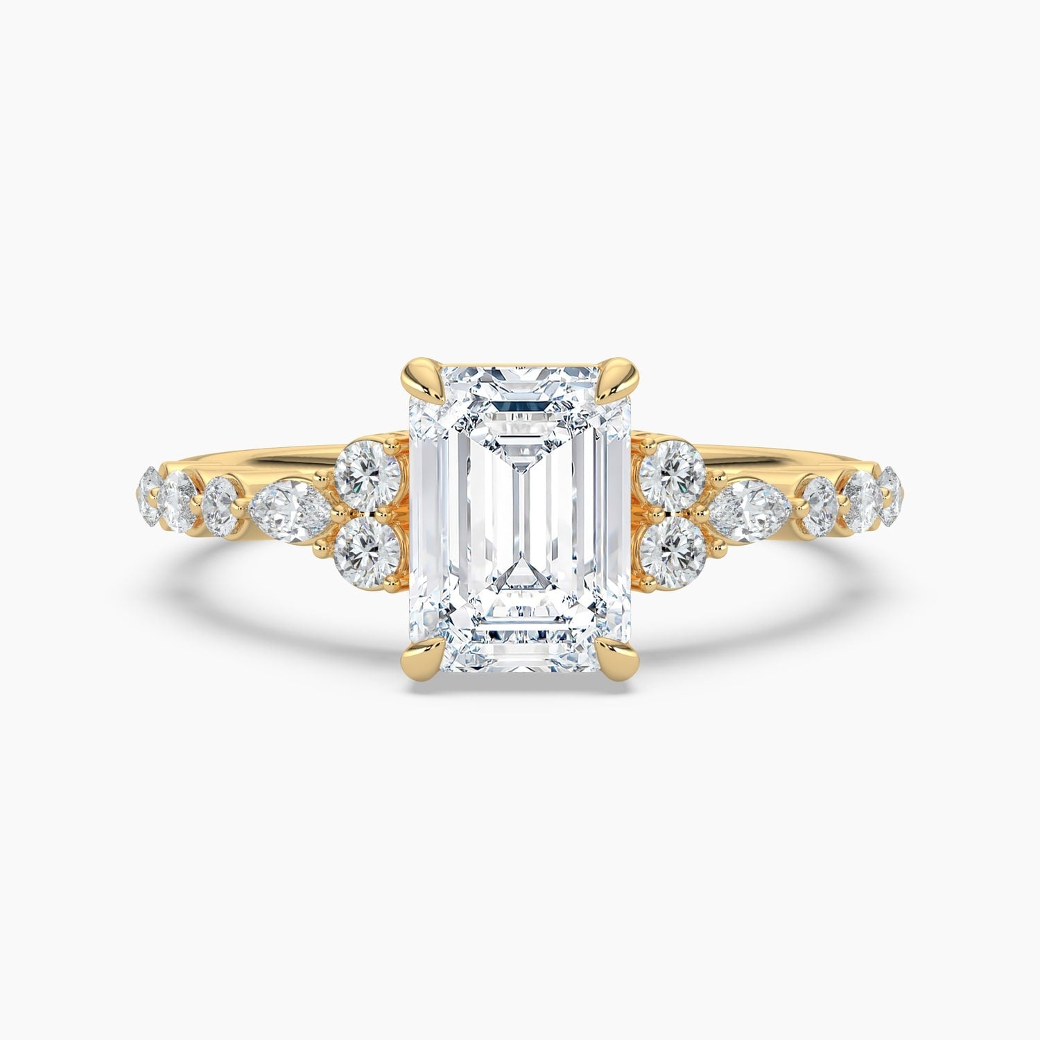 Auriya 14K Gold Lab Grown Diamond Emerald Cut Marquise Round Embrace Engagement Ring 1.19 5.19Ct. Tw. F G Vs