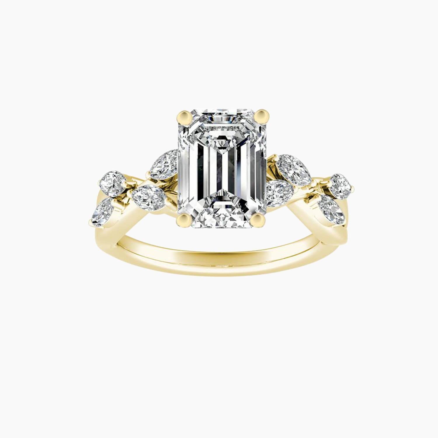 Auriya 14K Gold Lab Grown Diamond Emerald Cut Nature Inspired Twisted Vine Engagement Ring 1.30 5.30Ct. Tw. F G Vs