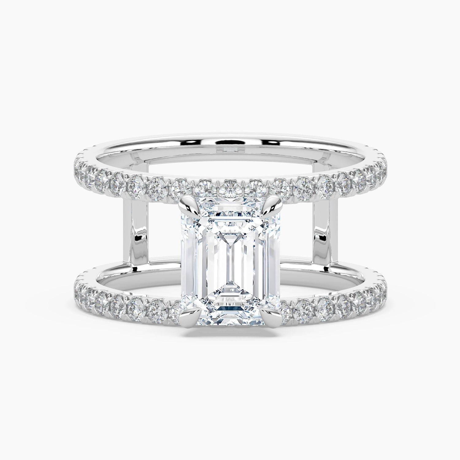 Auriya 14K Gold Lab Grown Diamond Emerald Cut Open Double Band Engagement Ring 1.63 5.63Ct. Tw. F G Vs