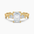 Auriya 14K Gold Lab Grown Diamond Emerald Cut Thorn Vine Three Stone Hidden Halo Engagement Ring 1.34 5.34Ct. Tw. F G Vs