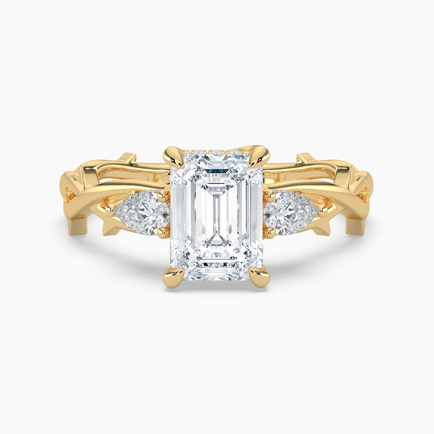 Auriya 14K Gold Lab Grown Diamond Emerald Cut Thorn Vine Three Stone Hidden Halo Engagement Ring 1.34 5.34Ct. Tw. F G Vs
