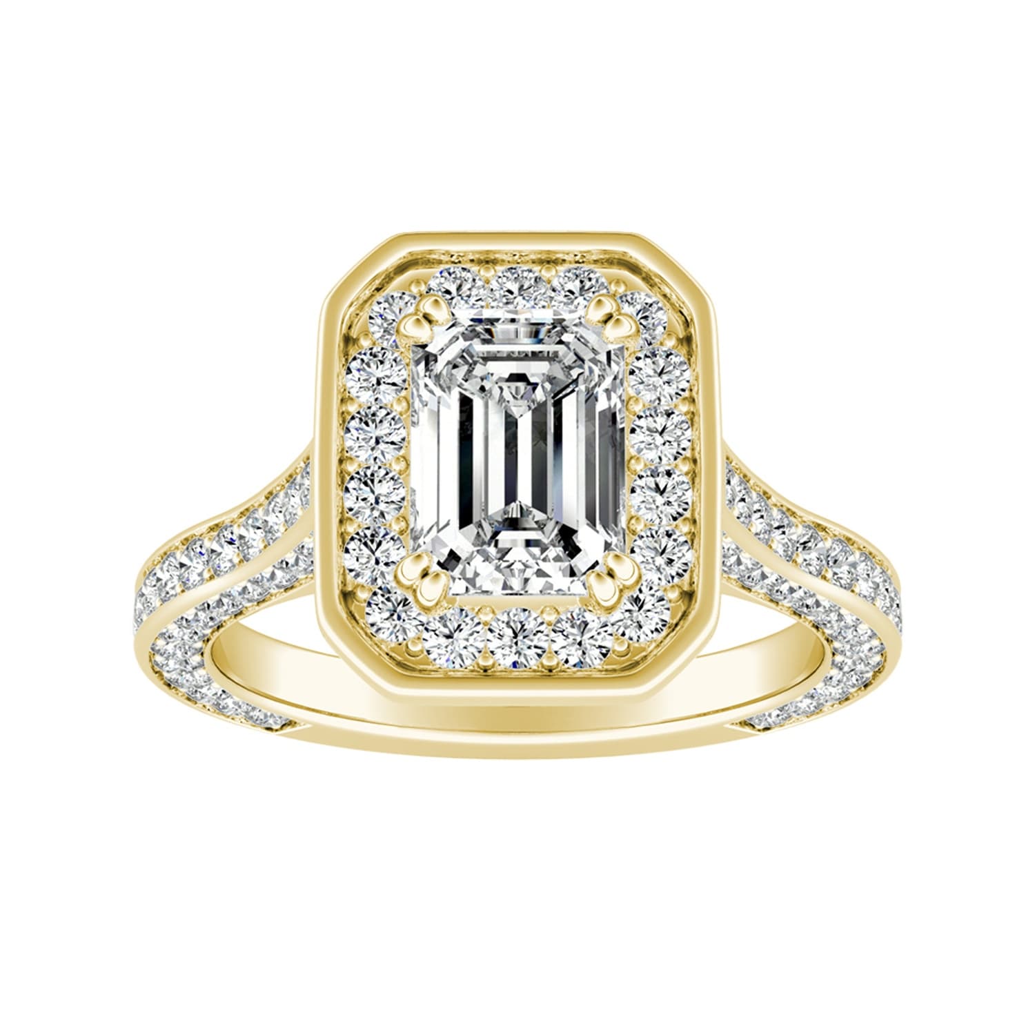 Auriya 14K Gold Lab Grown Diamond Emerald Cut Three Sided Halo Engagement Ring 2.27 6.27Ct. Tw. F G Vs