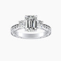 Auriya 14K Gold Lab Grown Diamond Emerald Cut Three Stone Fern Leaf Antique Engagement Ring 1.32 5.32Ct. Tw. F G Vs