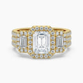 Auriya 14K Gold Lab Grown Diamond Emerald Cut Three Stone Three Row Halo Engagement Ring 2.99 6.99Ct. Tw. F G Vs