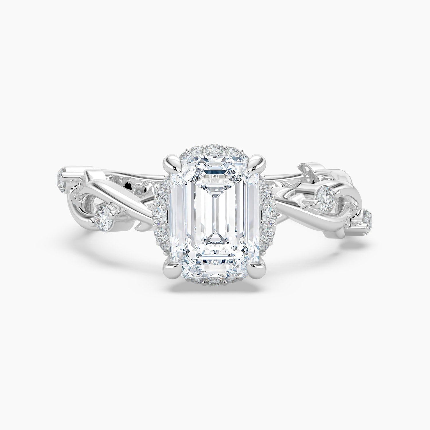 Auriya 14K Gold Lab Grown Diamond Emerald Cut Twisted Vine Loop Halo Engagement Ring 1.18 5.18Ct. Tw. F G Vs