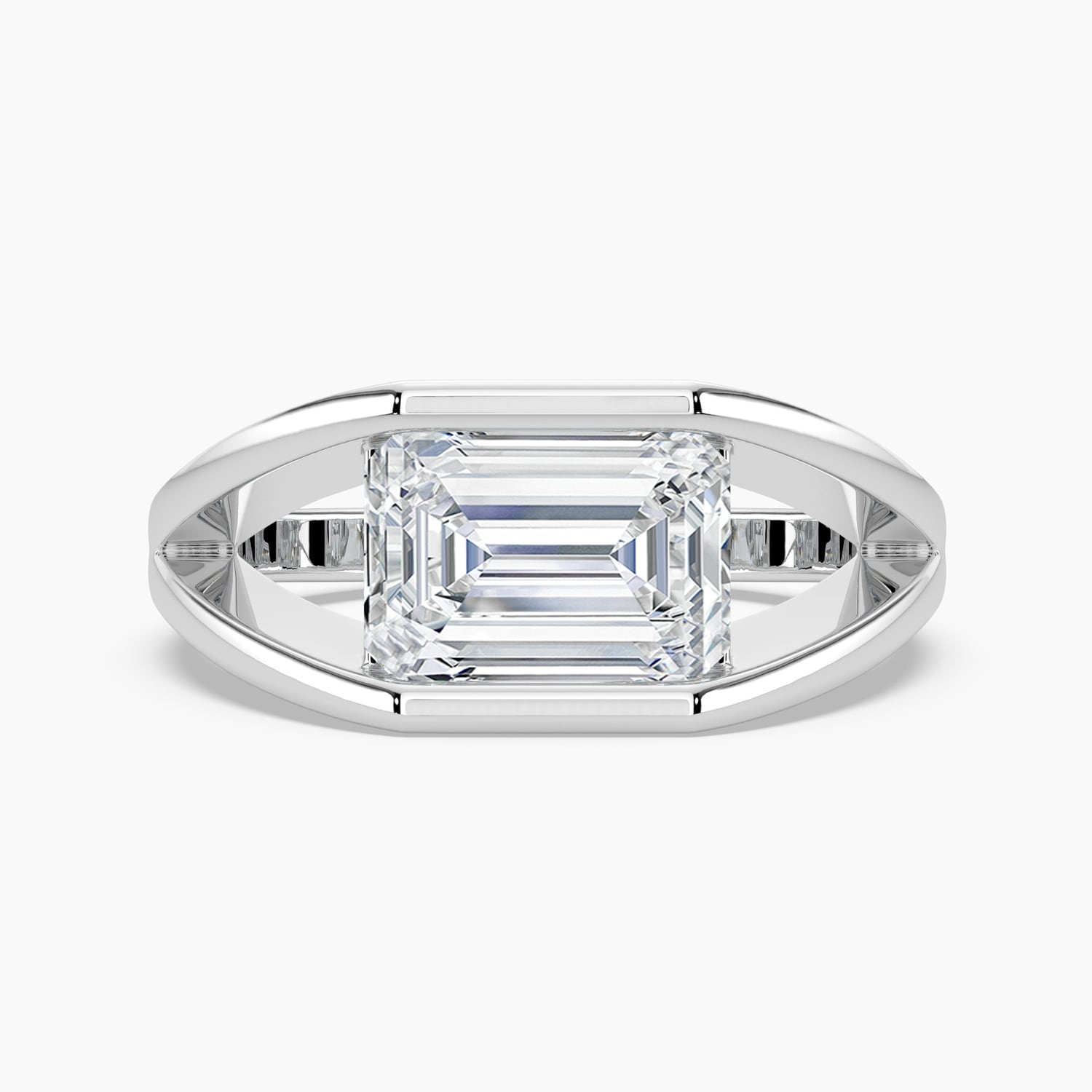 Auriya 14K Gold Lab Grown Diamond Emerald Cut Wide Split Shank Half Bezel Solitaire Engagement Ring 1.00 5.00Ct. Tw. F G Vs