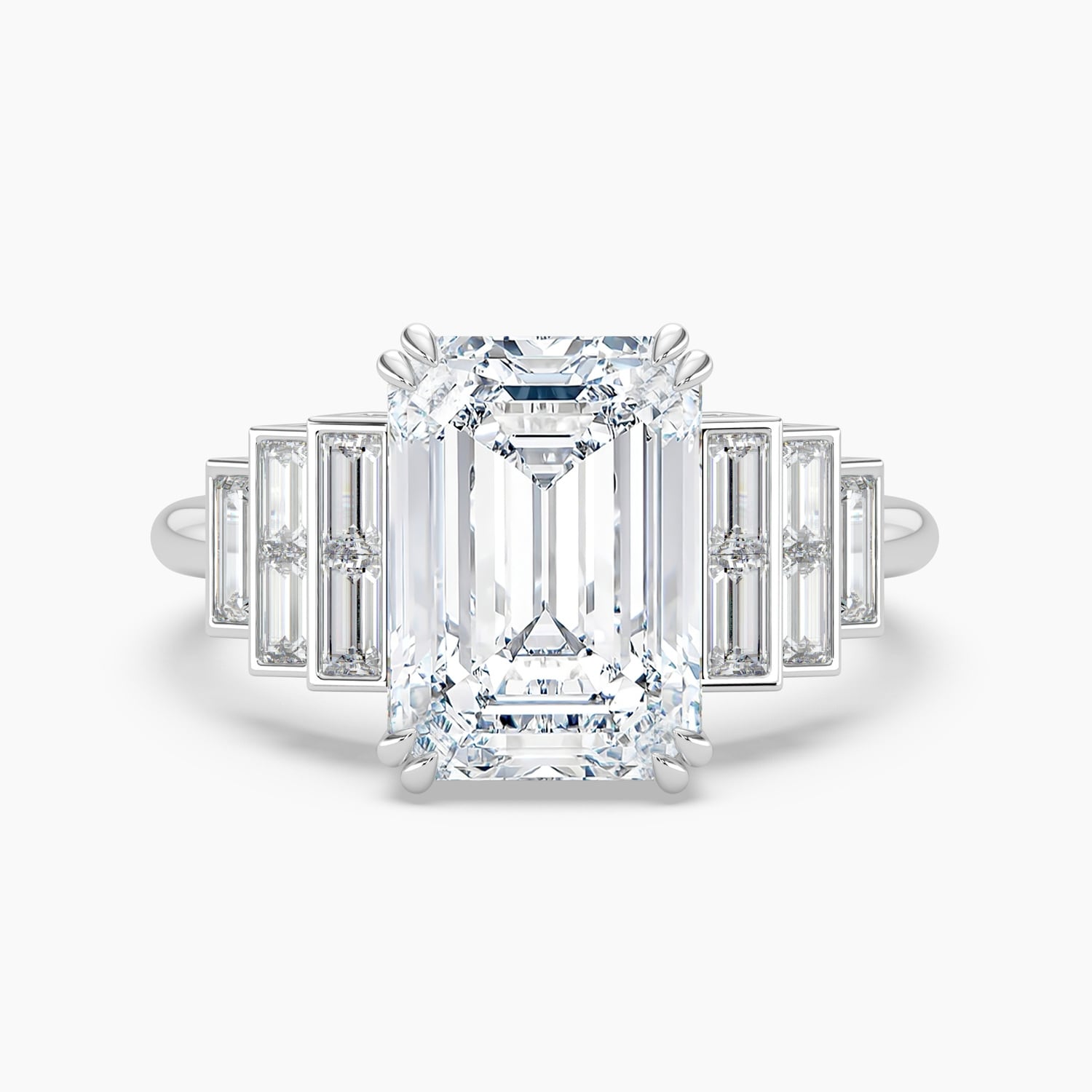 Auriya 14K Gold Lab Grown Diamond Emerald Cut And Baguette Geometric Bezel Engagement Ring 1.62 5.62Ct. Tw. F G Vs