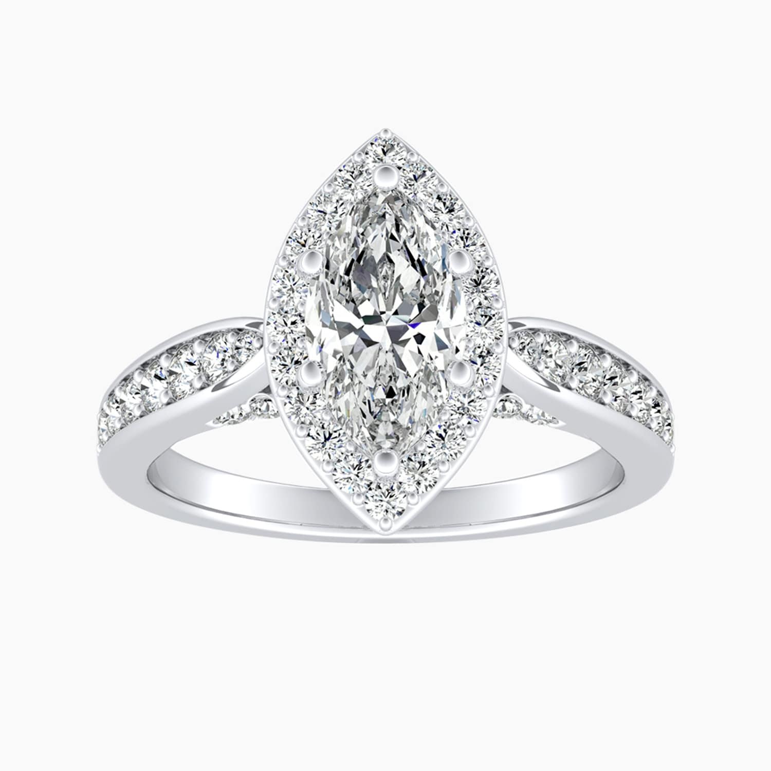 Auriya 14K Gold Lab Grown Diamond Marquise Cathedral Bead Bright Halo Engagement Ring 1.52 5.52Ct. Tw. F G Vs