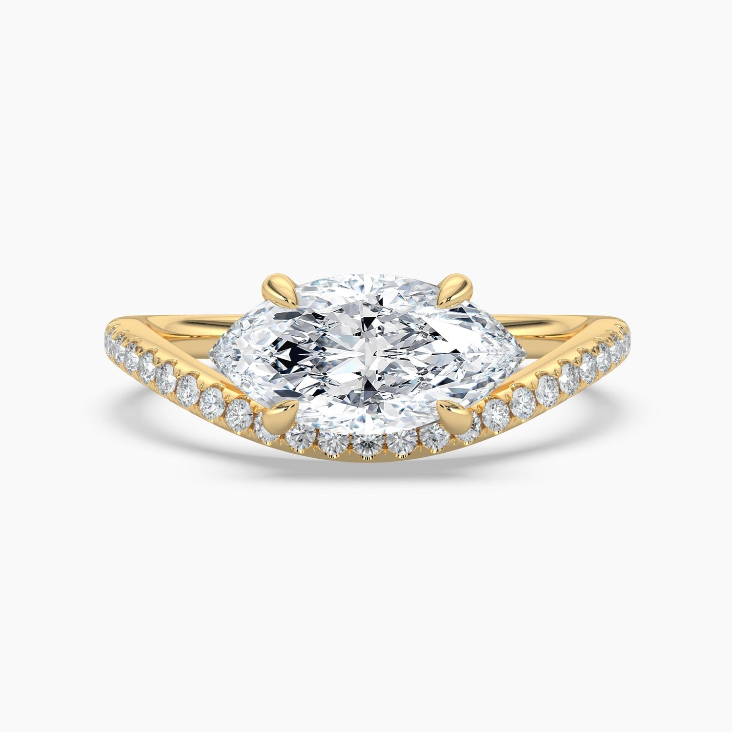 Auriya 14K Gold Lab Grown Diamond Marquise Curved Band Engagement Ring 1.27 5.27Ct. Tw. F G Vs