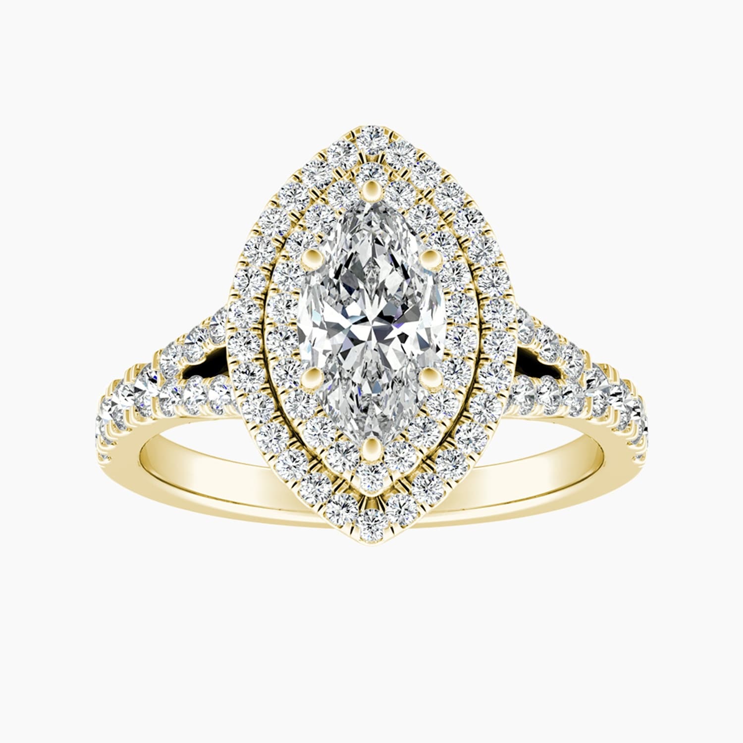 Auriya 14K Gold Lab Grown Diamond Marquise Double Halo Split Shank Engagement Ring 1.50 5.50Ct. Tw. F G Vs