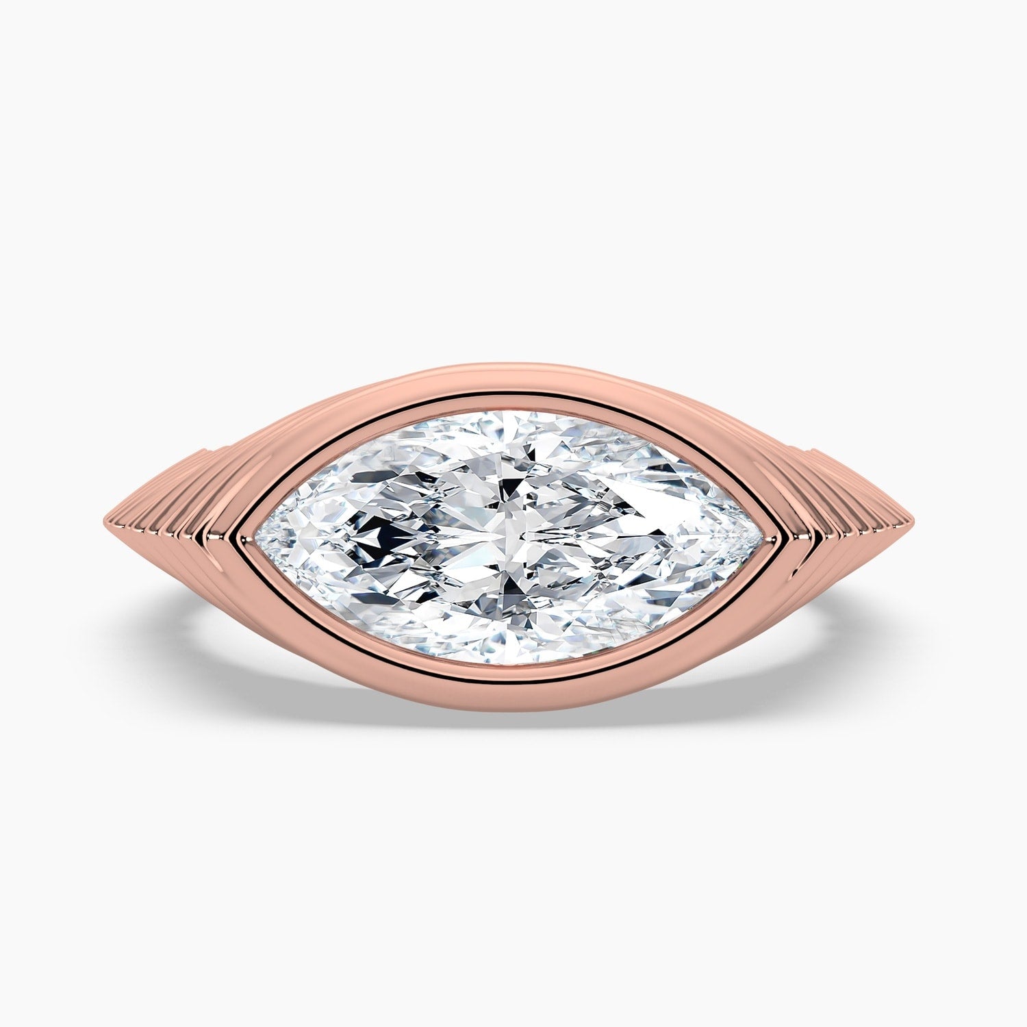 Auriya 14K Gold Lab Grown Diamond Marquise East West Ribbed Bezel Solitaire Engagement Ring 1.00 5.00Ct. Tw. F G Vs