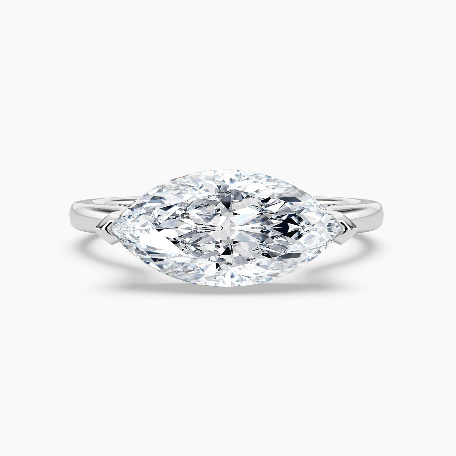 Auriya 14K Gold Lab Grown Diamond Marquise East West Solitaire Engagement Ring 1.00 5.00Ct. Tw. F G Vs
